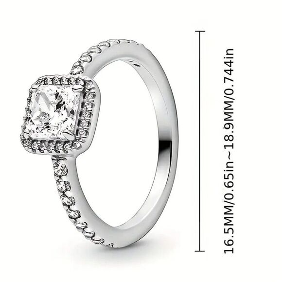 Sterling Silver Promise Ring Inlaid Square Zircon Classic Anniversary Size 6 - Picture 3 of 6